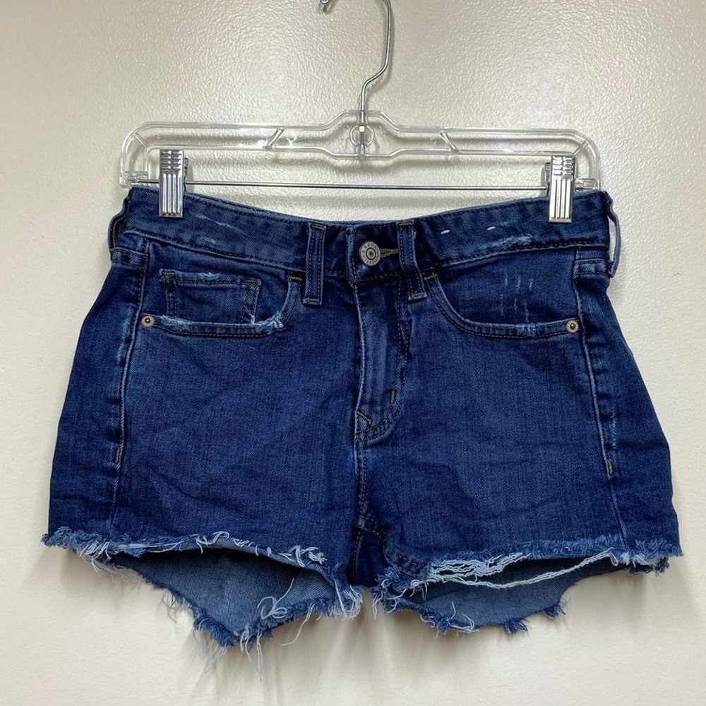 Express Dark Wash Low Rise Relaxed Fit Shortie Cutoff Denim Shorts Ladies Sz 00